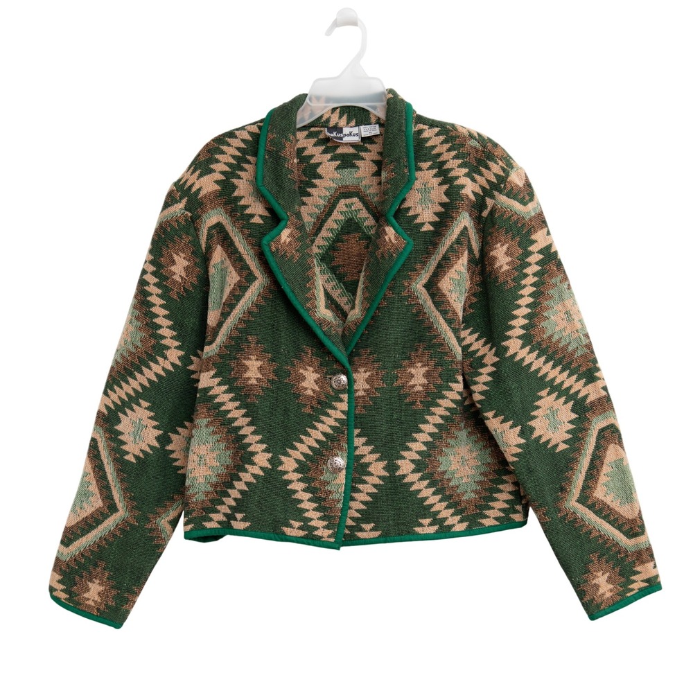 VTG Tapestry Jacket Sz M Southwestern Aztec Tribal Geometric 90s Cowgirl Boho